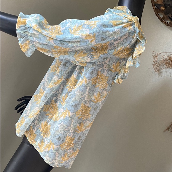 Miami Blue and Yellow Floral Sheer Blouse - Picture 7 of 15